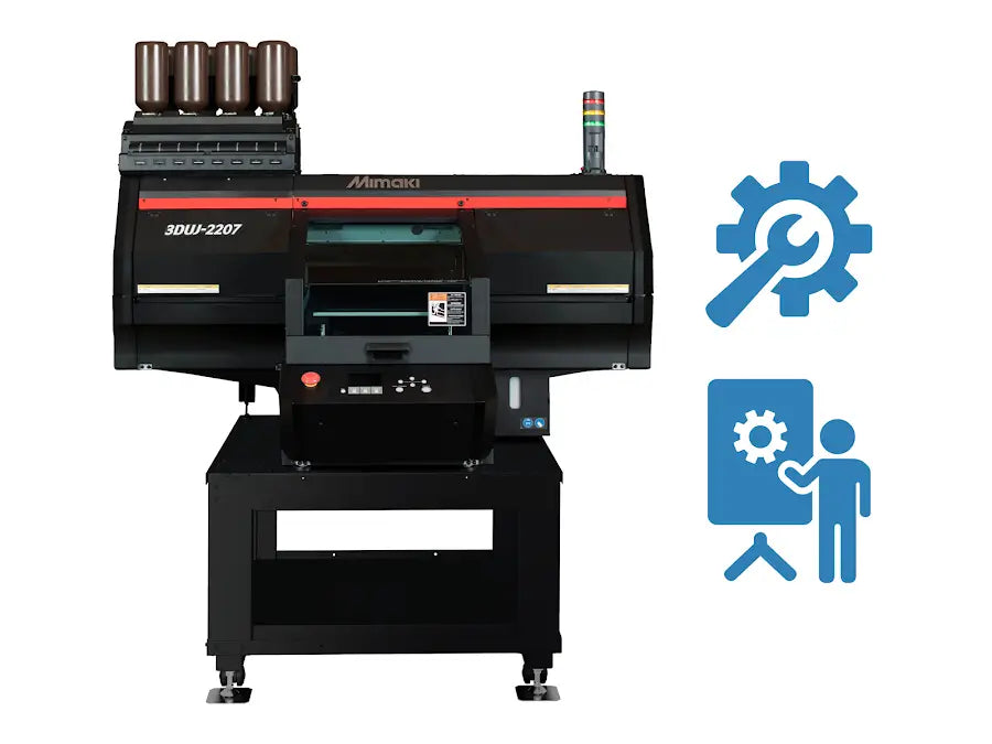 A professional-grade photo of the Mimaki 3DUJ-2207 full color 3D printer, featuring compact size, high-resolution PolyJet technology, and CMYK photopolymer printing.
